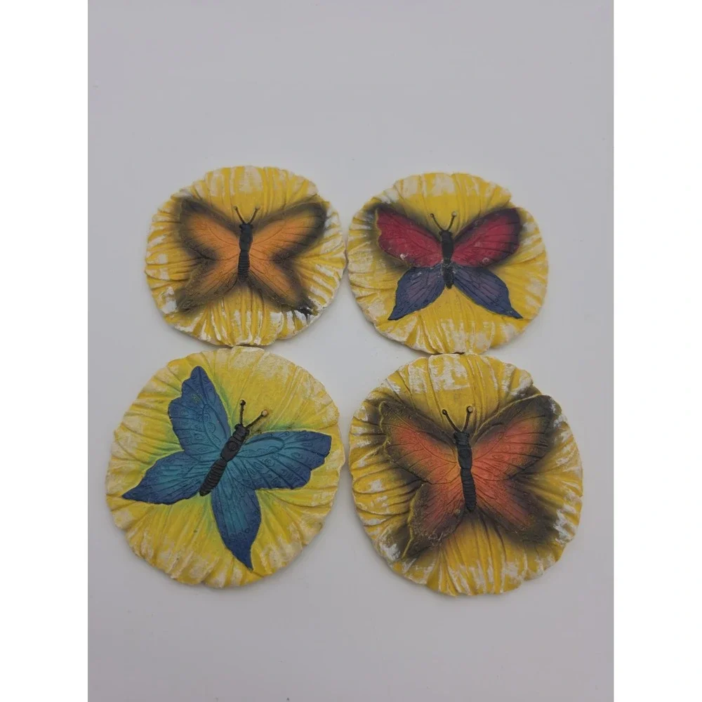 Home Interiors Butterfly Ceramic Coaster Set of 4 Vintage Multicolor Round 4
